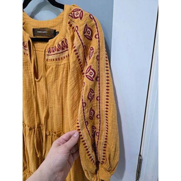 Code Mode Orange Boho Tiered Dress M Embroidered Puff Sleeve - Picture 6 of 12